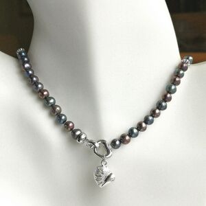 Freshwater Peacock Pearl Necklace with Sterling Silver Charm Pendant  🆕